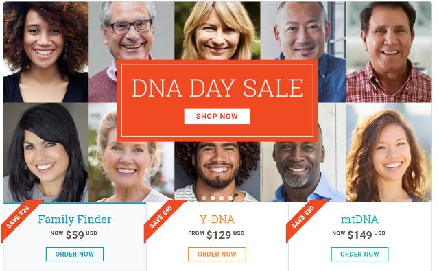 For National DNA Day 2017, Family Tree DNA is doing a BLOWOUT sale similar to their Holiday 2016 sale - with DNA tests as low as $59!