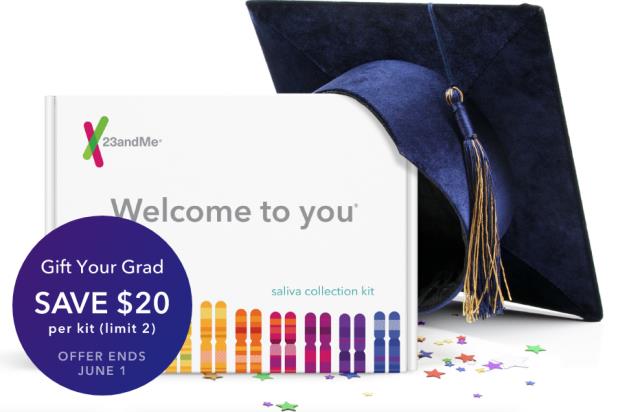 Save $20 on during 23andMe Gifts Your Grad sale - Just announced at the 23andMe website! Save $20 on Ancestry Service (regularly $99, now just $79) as well as Health + Ancestry Service test kit (regularly $199, now just $179). Limit 2. Offer ends June 1st. 